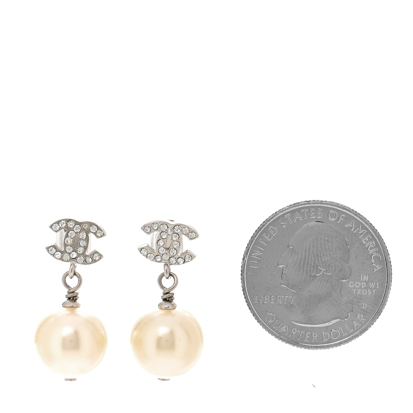 Crystal Pearl CC Drop Earrings Silver Pearly White