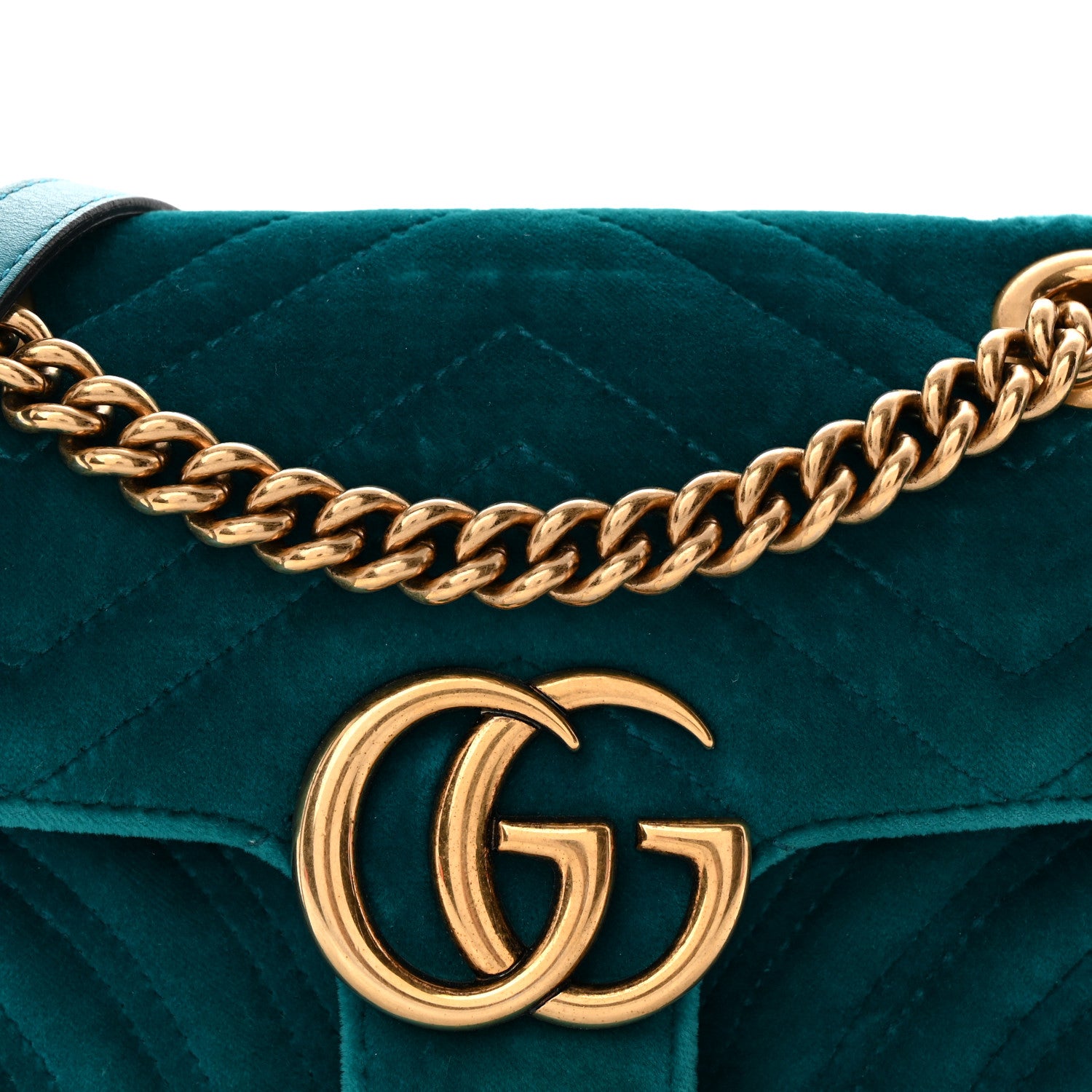 Gucci Velvet Matelasse Mini GG Marmont Shoulder Bag Pavone Cyan 8 of 11