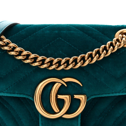 Gucci Velvet Matelasse Mini GG Marmont Shoulder Bag Pavone Cyan 8 of 11