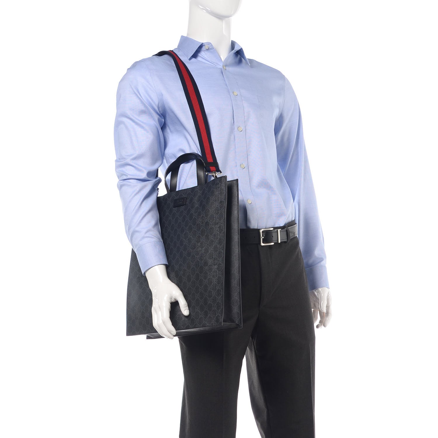 Gucci Soft GG Supreme Monogram Appia Calfskin Web Vertical Tote Black 2 of 8