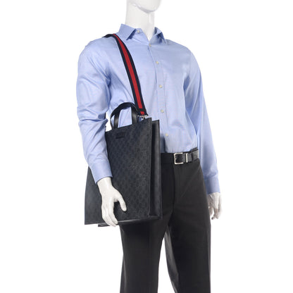 Gucci Soft GG Supreme Monogram Appia Calfskin Web Vertical Tote Black 2 of 8