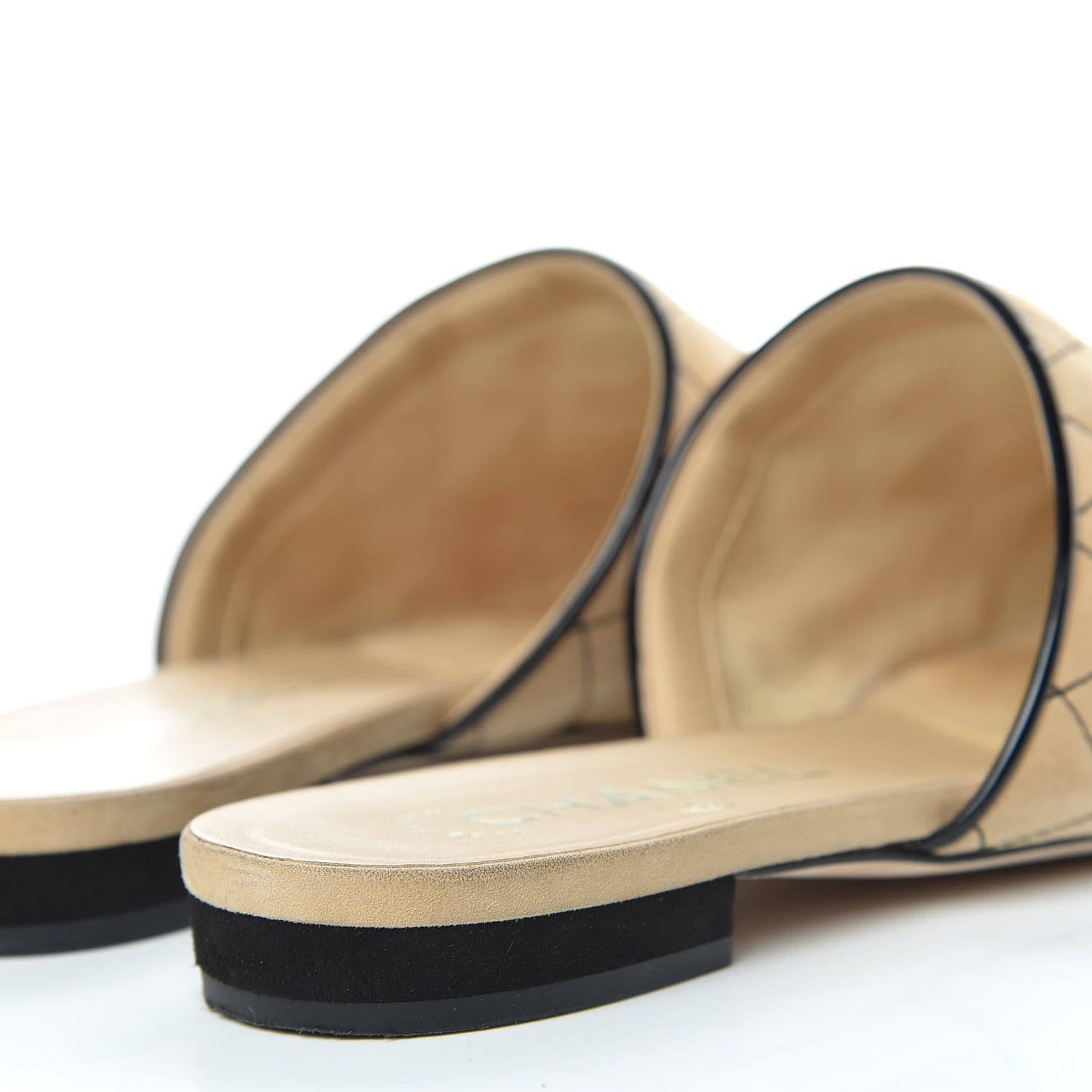 Chanel Kid Suede Quilted Mules 38 Beige Black 14 of 21