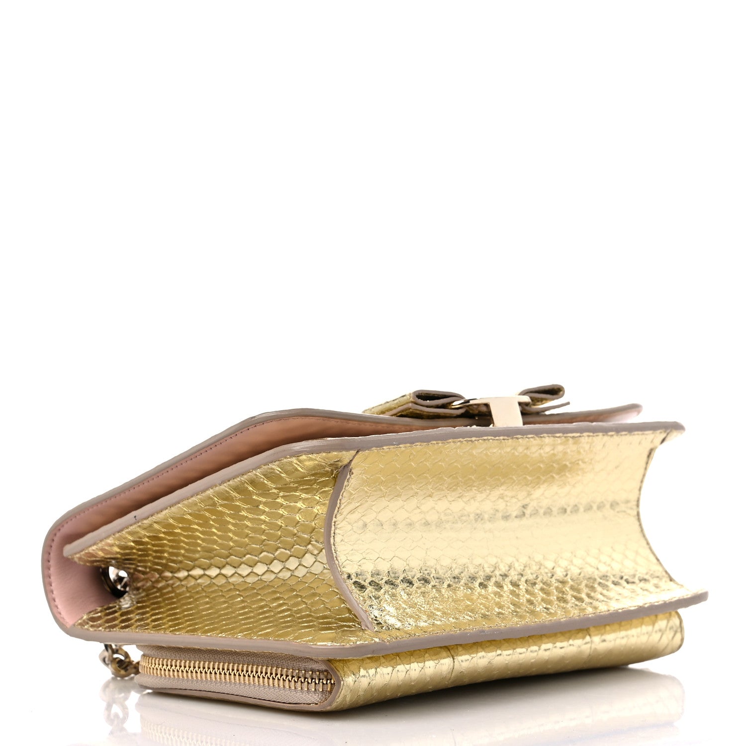 Salvatore Ferragamo Metallic Snakeskin Small Vara Chain Crossbody Gold 4 of 10