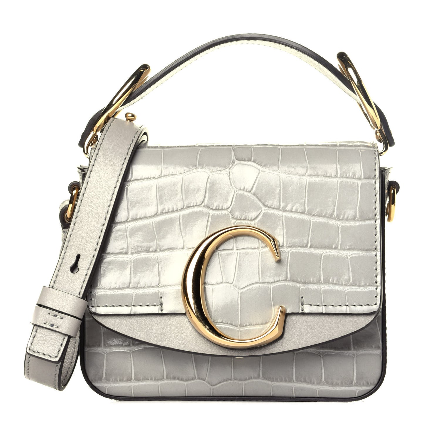 Calfskin Crocodile Embossed Mini C Bag Stormy Grey