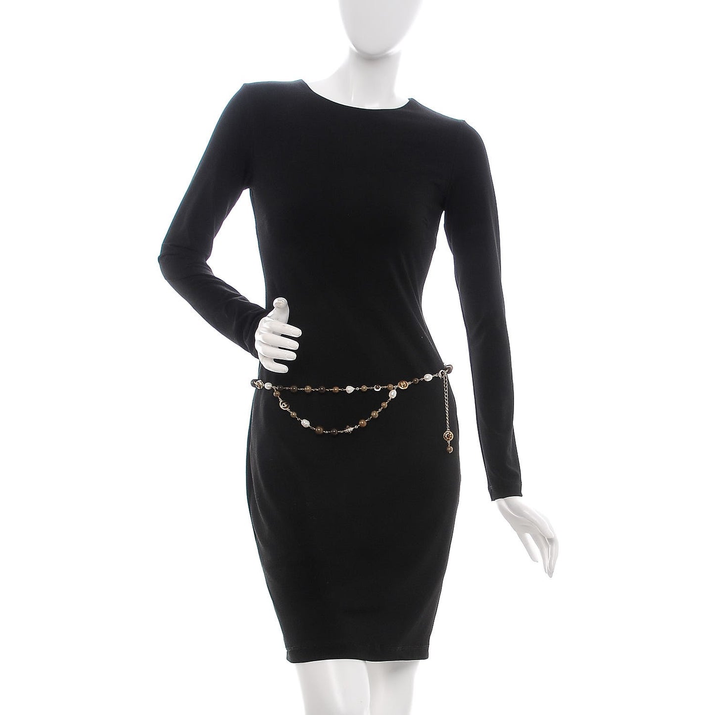 Beaded Pearl CC Double Strand Belt Brown Gold