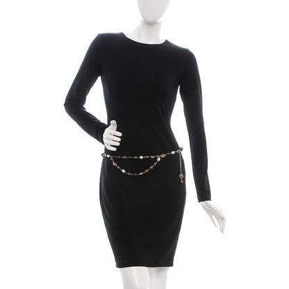 Chanel Beaded Pearl CC Double Strand Belt Brown Gold 2 of 3