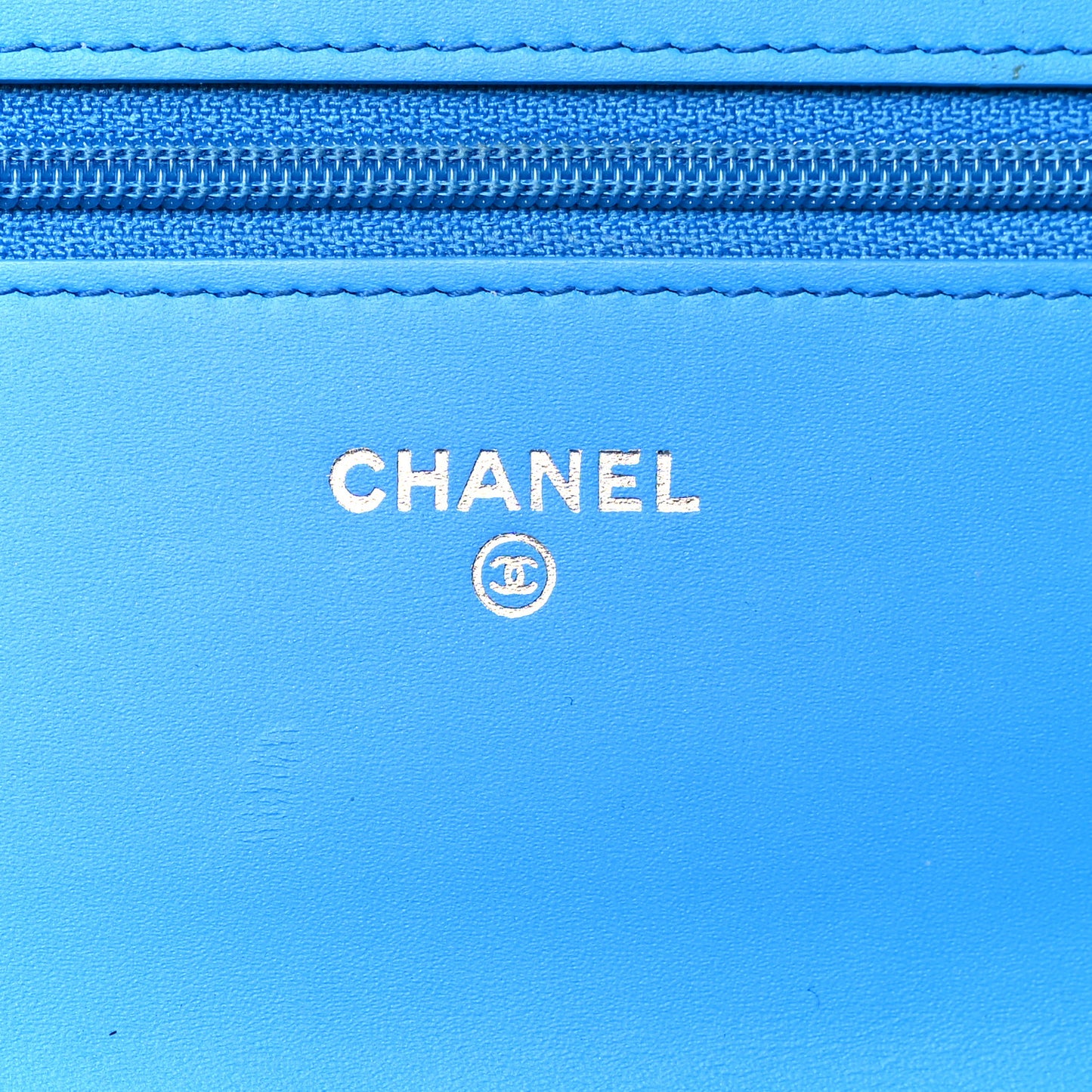 Patent Calfskin Quilted Boy Wallet On Chain WOC Blue