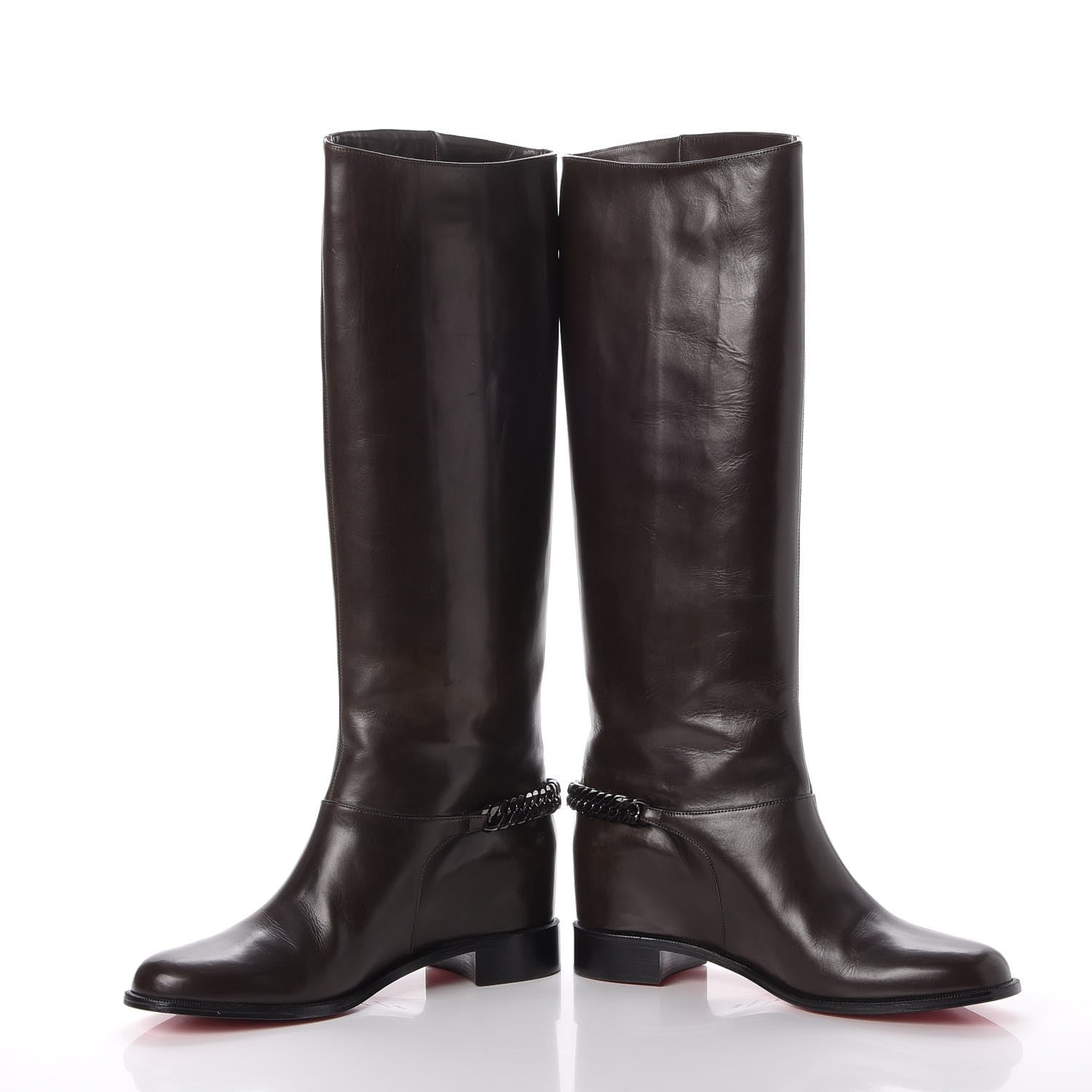 Christian Louboutin Calfskin Cate Chain Flat Tall Boots 39.5 Brown 5 of 14