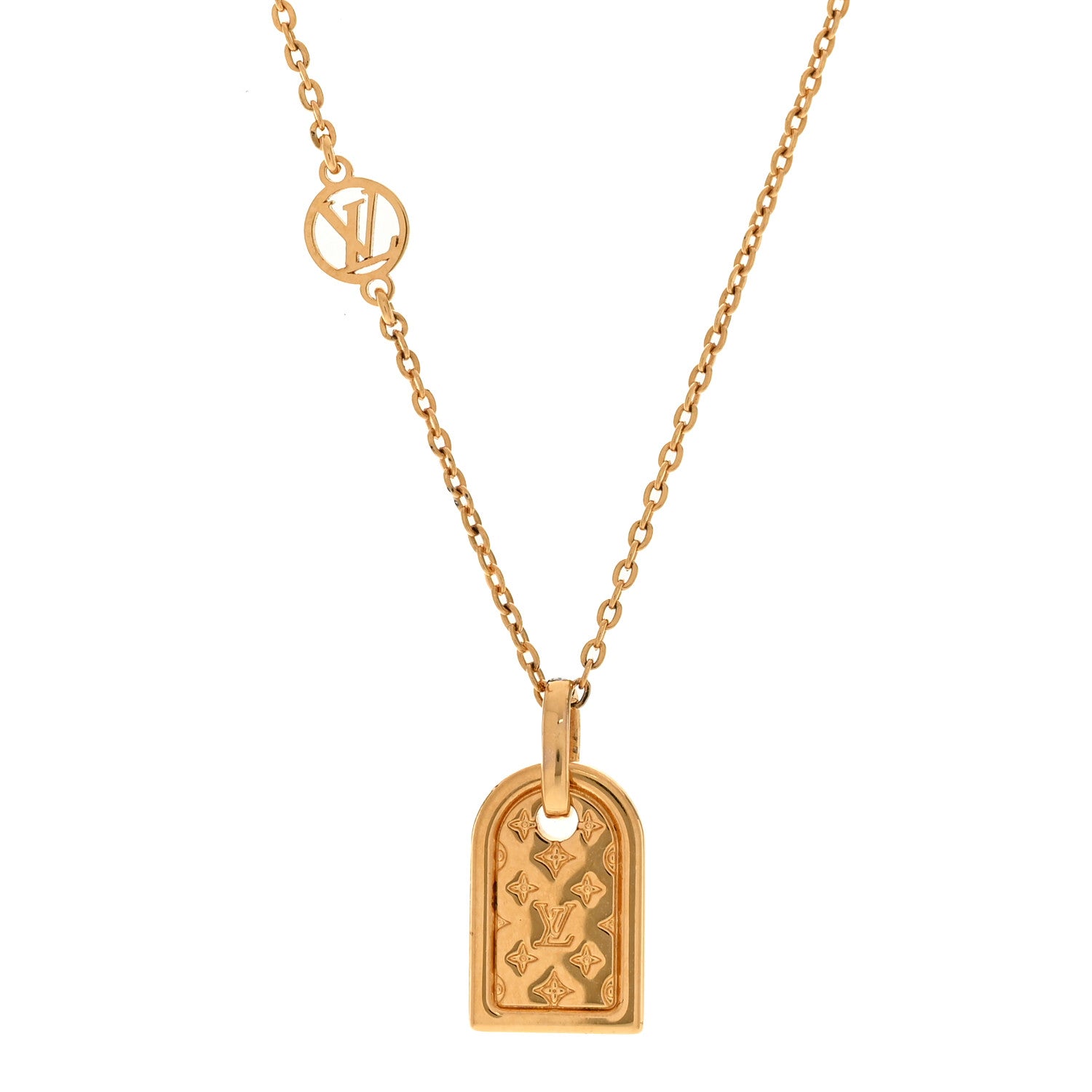 Louis Vuitton Nanogram Name Tag Necklace Gold 1858123 – FASHIONPHILE