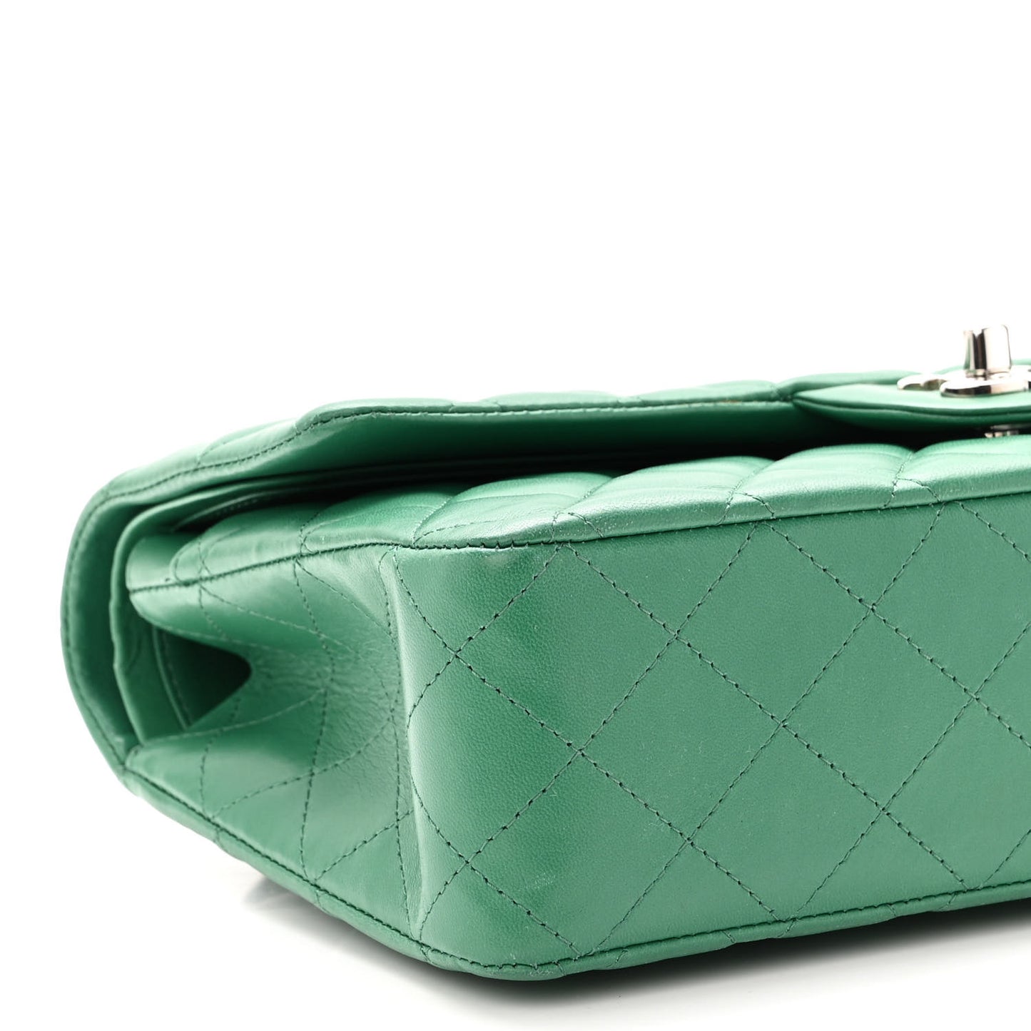 Lambskin Quilted Medium Double Flap Green