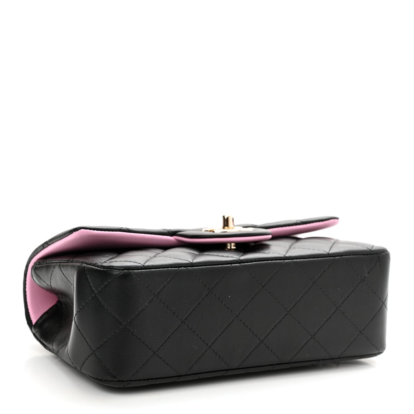 Lambskin Quilted Bi-Color Mini Top Handle Rectangular Flap Black Lilac