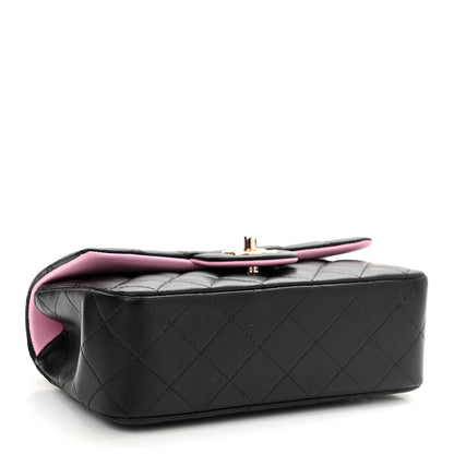 Chanel Lambskin Quilted Bi-Color Mini Top Handle Rectangular Flap Black Lilac 4 of 10