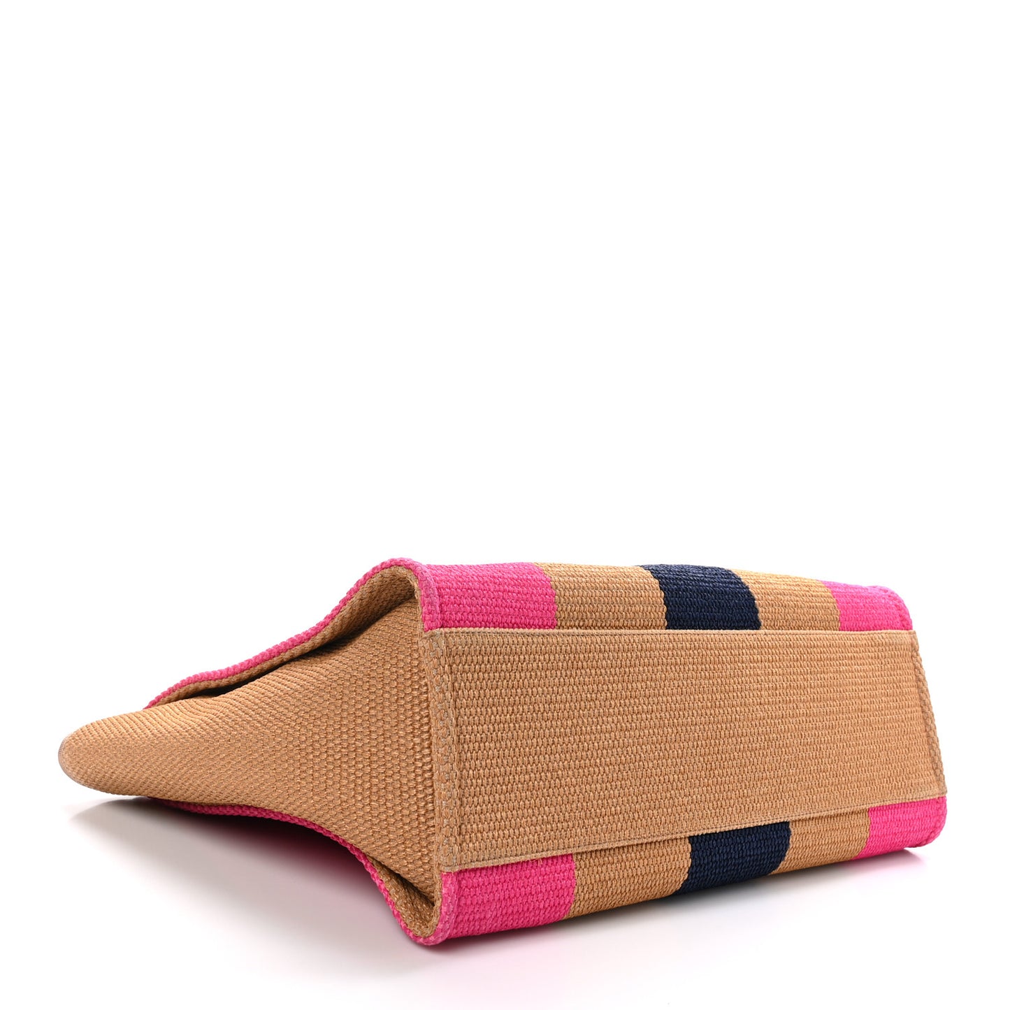 Straw Raffia Calfskin Striped Large Deauville Tote Dark Beige Fuchsia Navy Blue