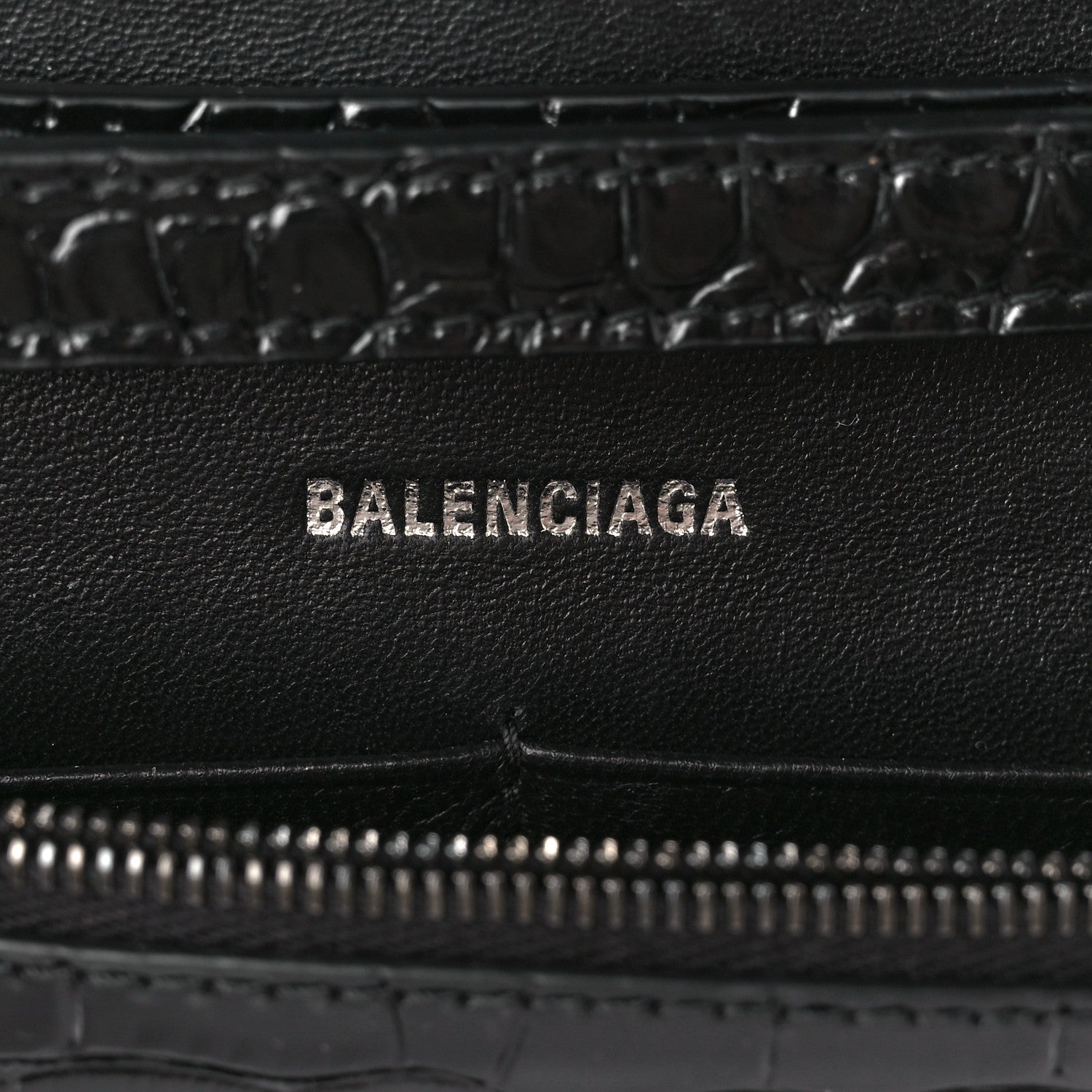 Balenciaga Shiny Calfskin Monochrome Crocodile Embossed Hourglass Chain Bag Black 6 of 11