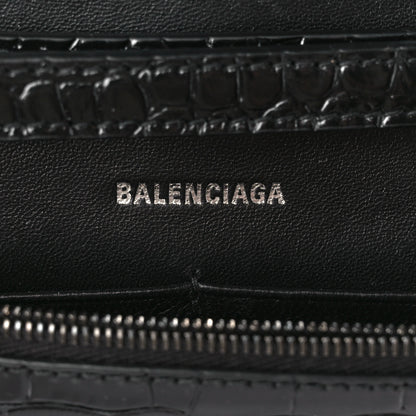 Balenciaga Shiny Calfskin Monochrome Crocodile Embossed Hourglass Chain Bag Black 6 of 11