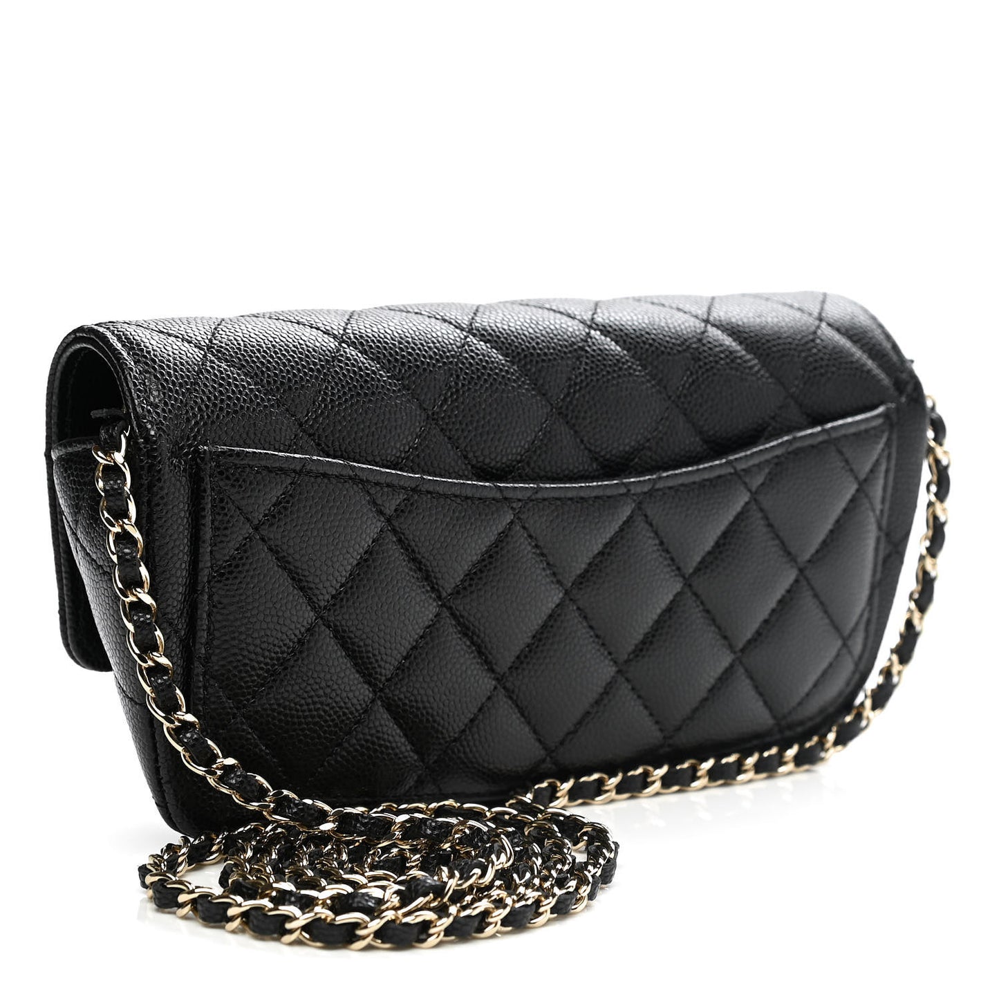 Caviar Quilted Glasses Case With Chain Black