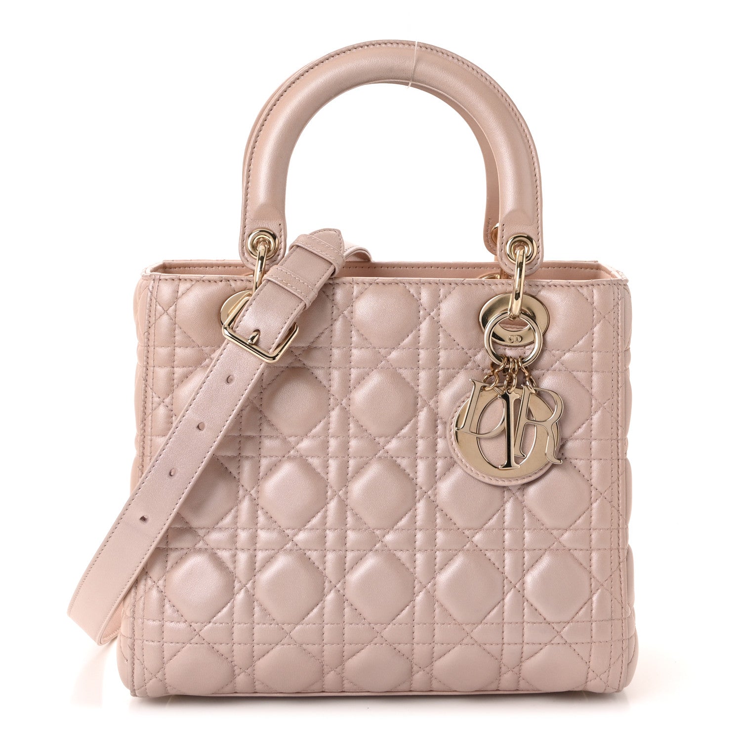 Christian Dior Pearly Lambskin Cannage Medium Lady Dior Lotus 1 of 10