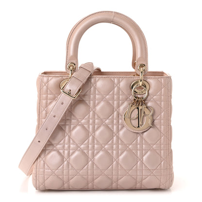 Christian Dior Pearly Lambskin Cannage Medium Lady Dior Lotus 1 of 10