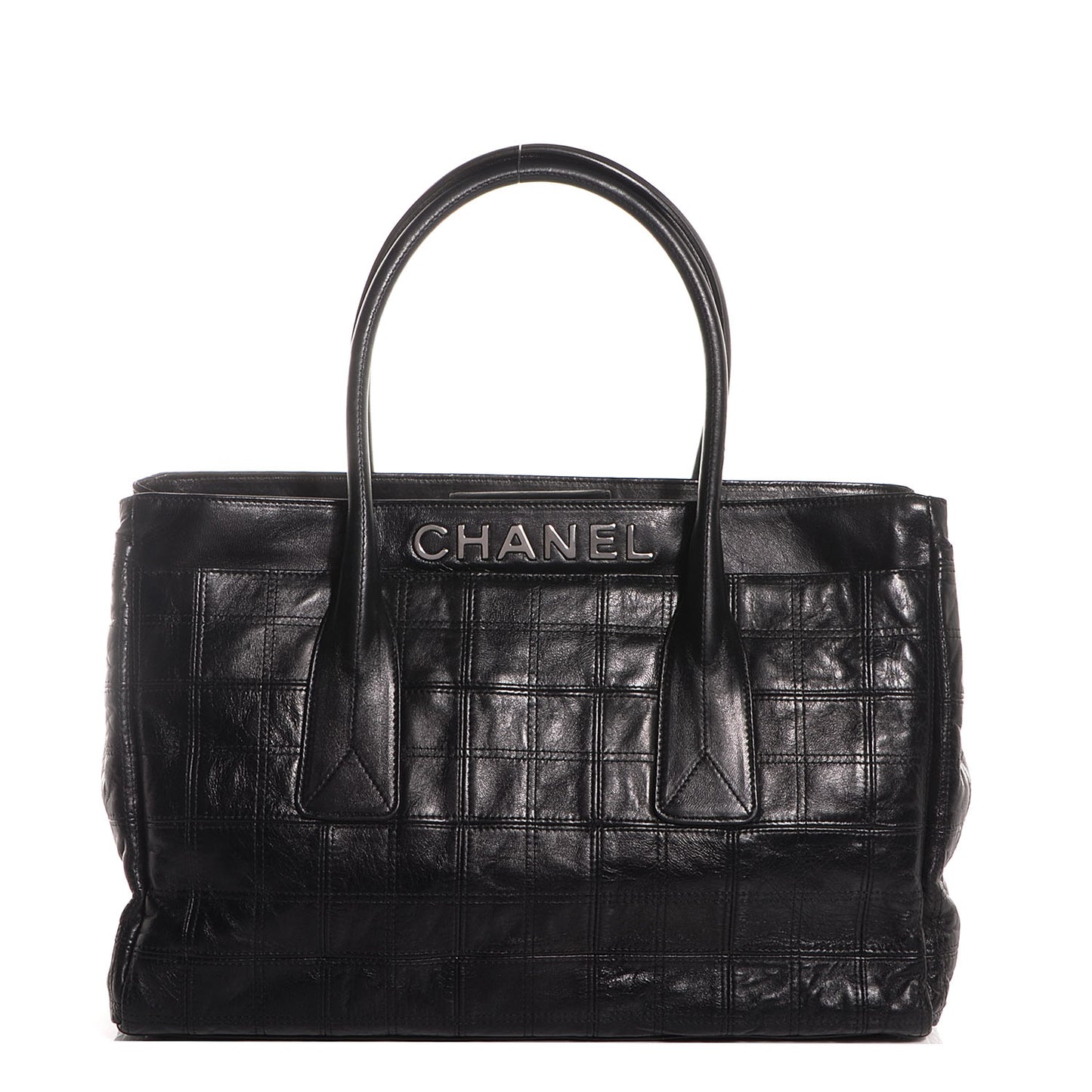 Lambskin Stitched Lax Shopping Tote Black