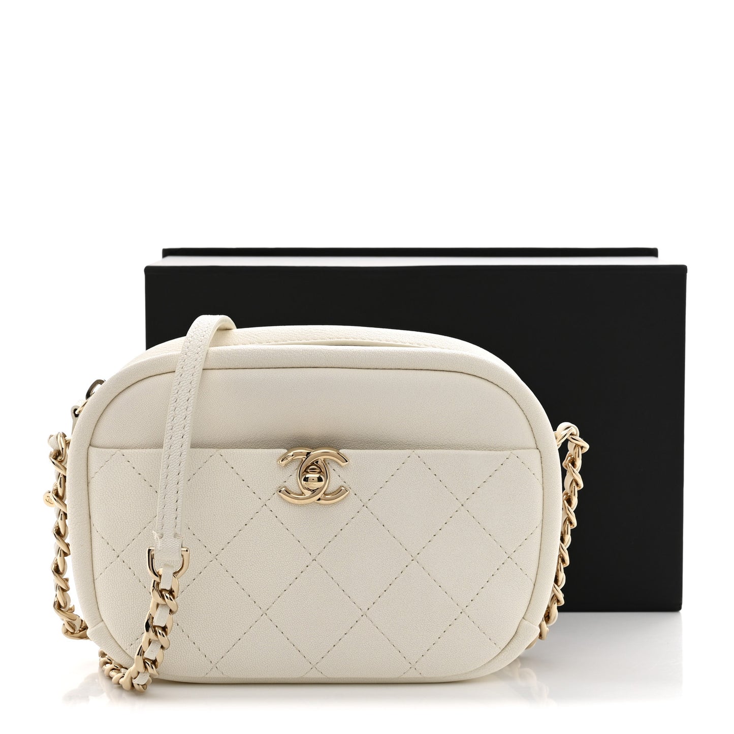 Goatskin Quilted Small Casual Trip Camera Case White