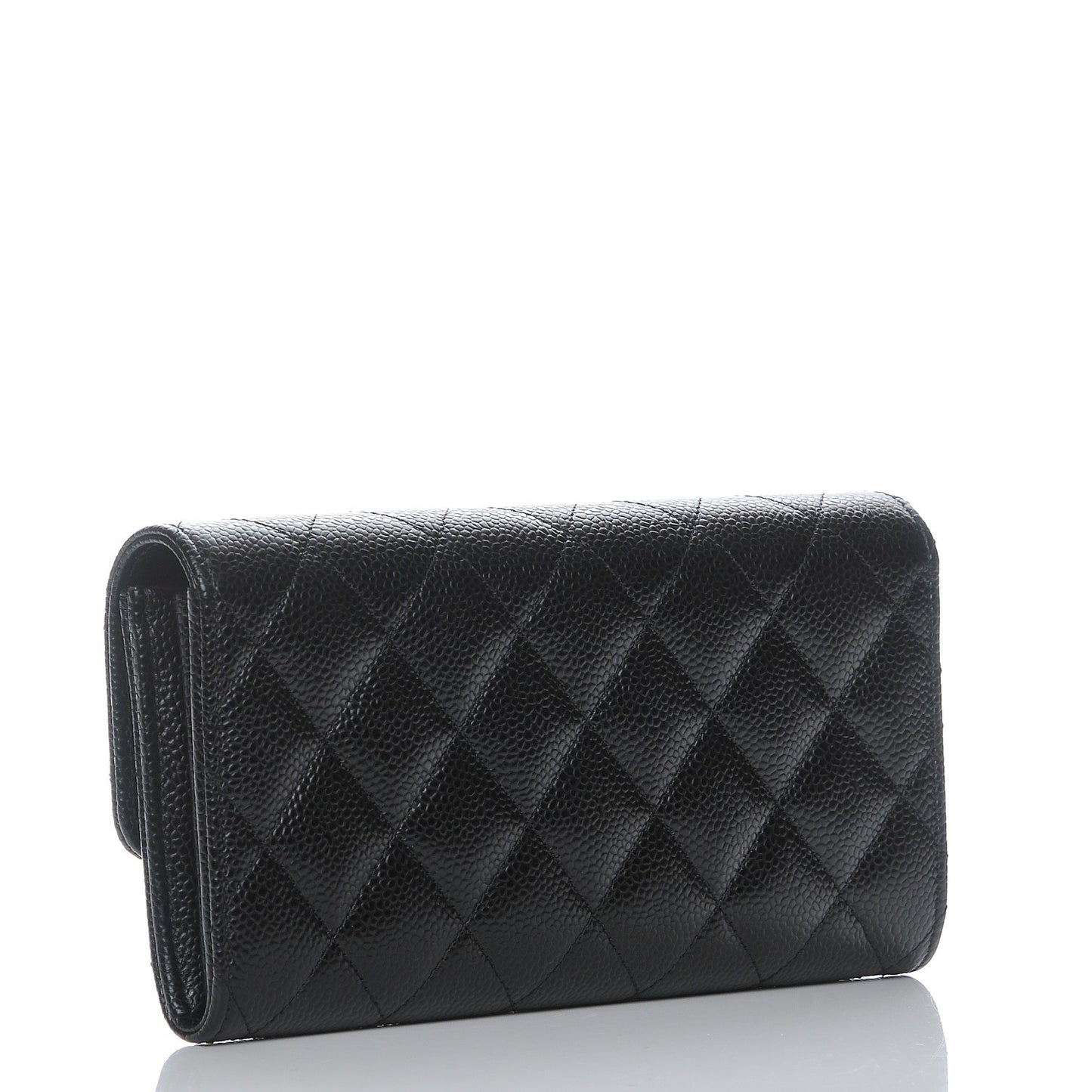 Caviar Quilted Large Gusset Flap Wallet Black