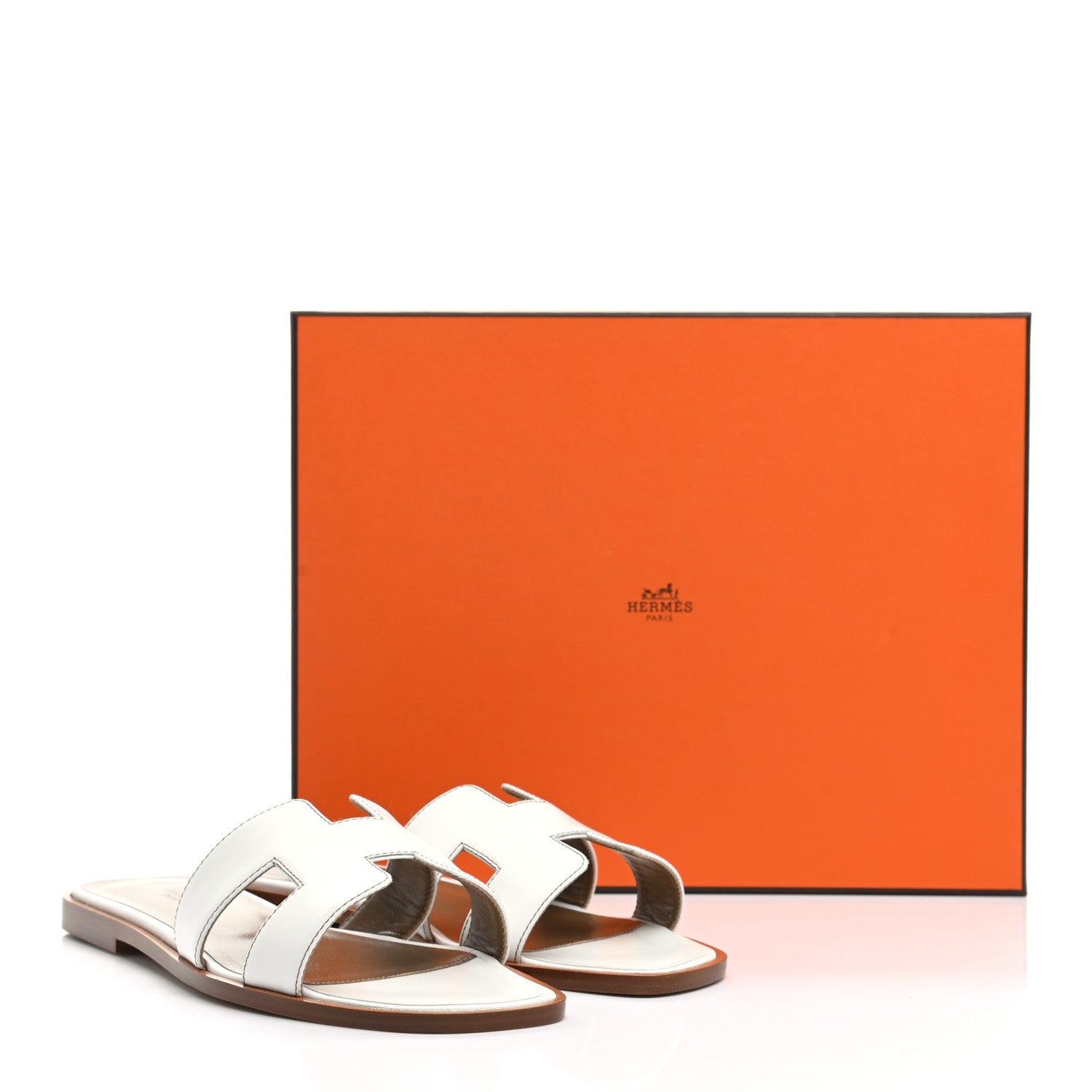 Hermes Box Calfskin Oran Sandals 37.5 White 9 of 9