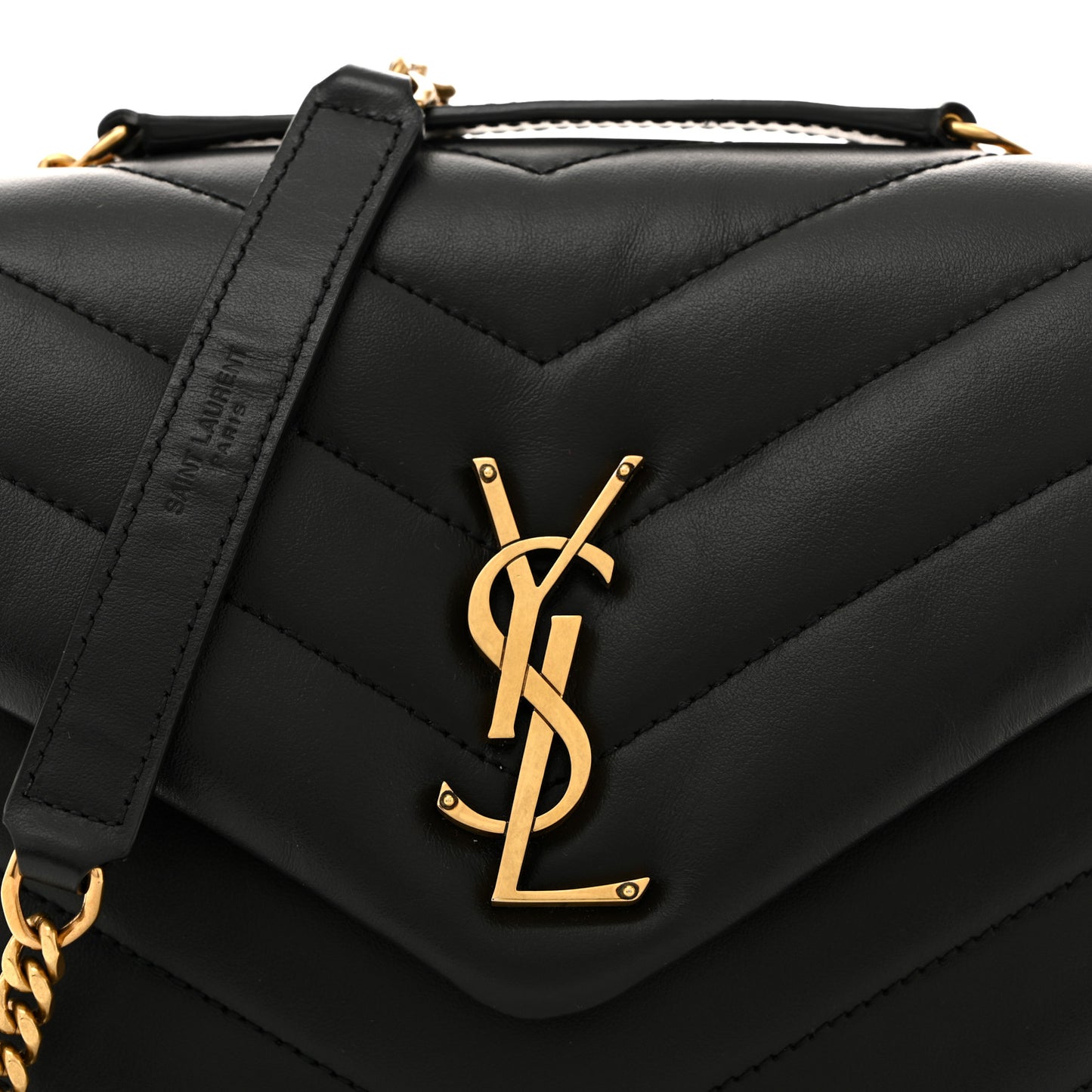 Calfskin Y Quilted Monogram Small Loulou Chain Satchel Black