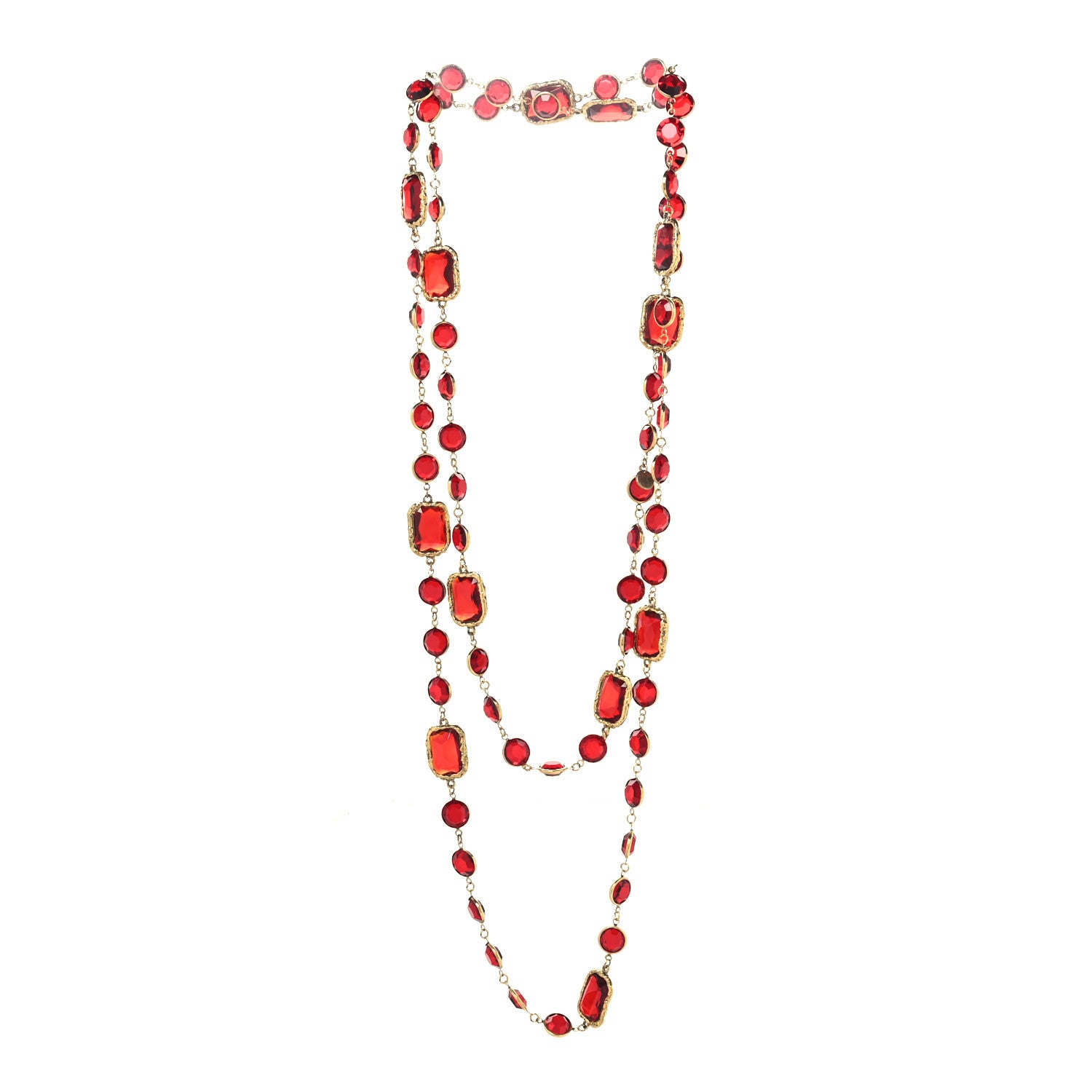 Chanel Swarovski Crystal Chicklet Sautoir Necklace Gold Red 3 of 4