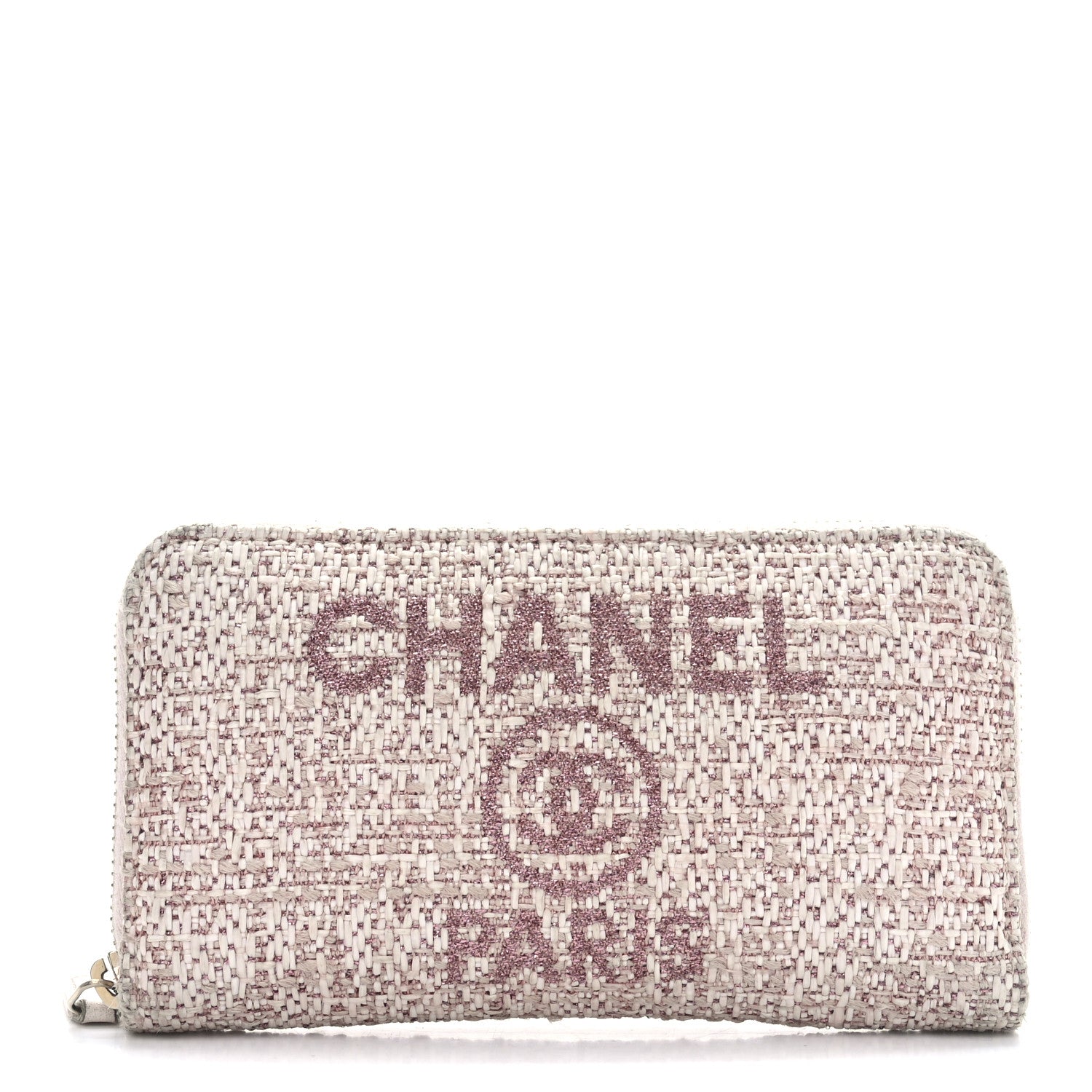 Chanel Lurex Canvas Deauville Medium Zip Around Wallet Pink 1 of 11