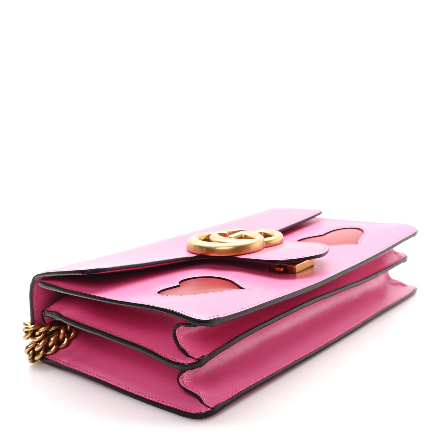 Gucci Knight Calfskin Malaga Kid Heart Medium GG Marmont Chain Handle Bag Tropical Pink Flower Hibiscus Red Multicolor 4 of 11