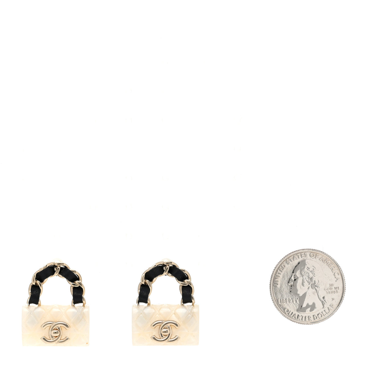 Metal Resin Lambskin Quilted CC Turnlock Chain Flap Bag Earrings White Gold