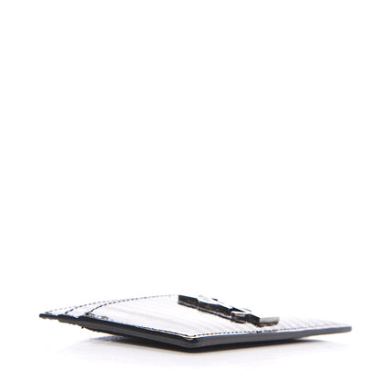 Saint Laurent Patent Glitter Striped Monogram Credit Card Case Black Silver 3 of 6