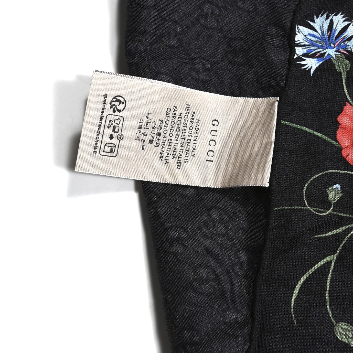 Silk Twill Flora Beauty Square Scarf Black