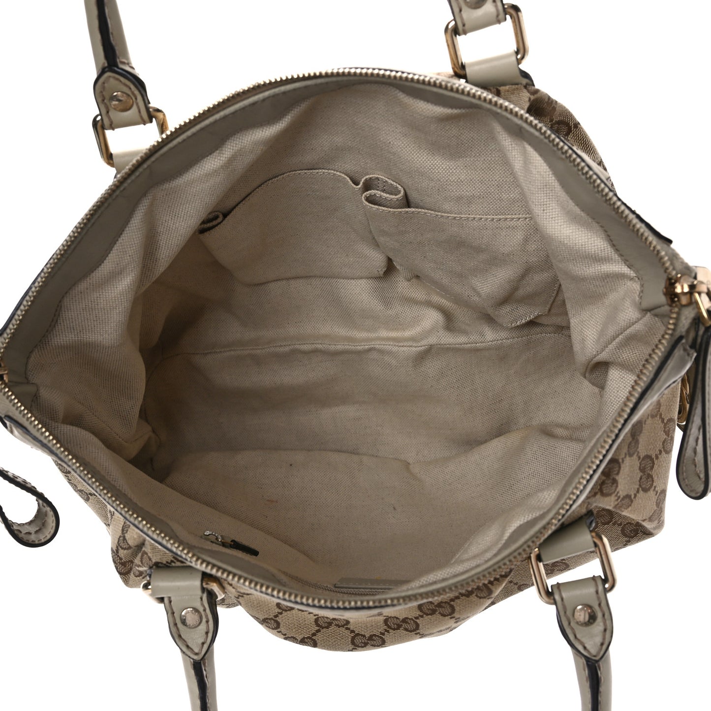 Monogram Margaux Calfskin Medium Sukey Top Handle Bag Beige Ebony Mystic White