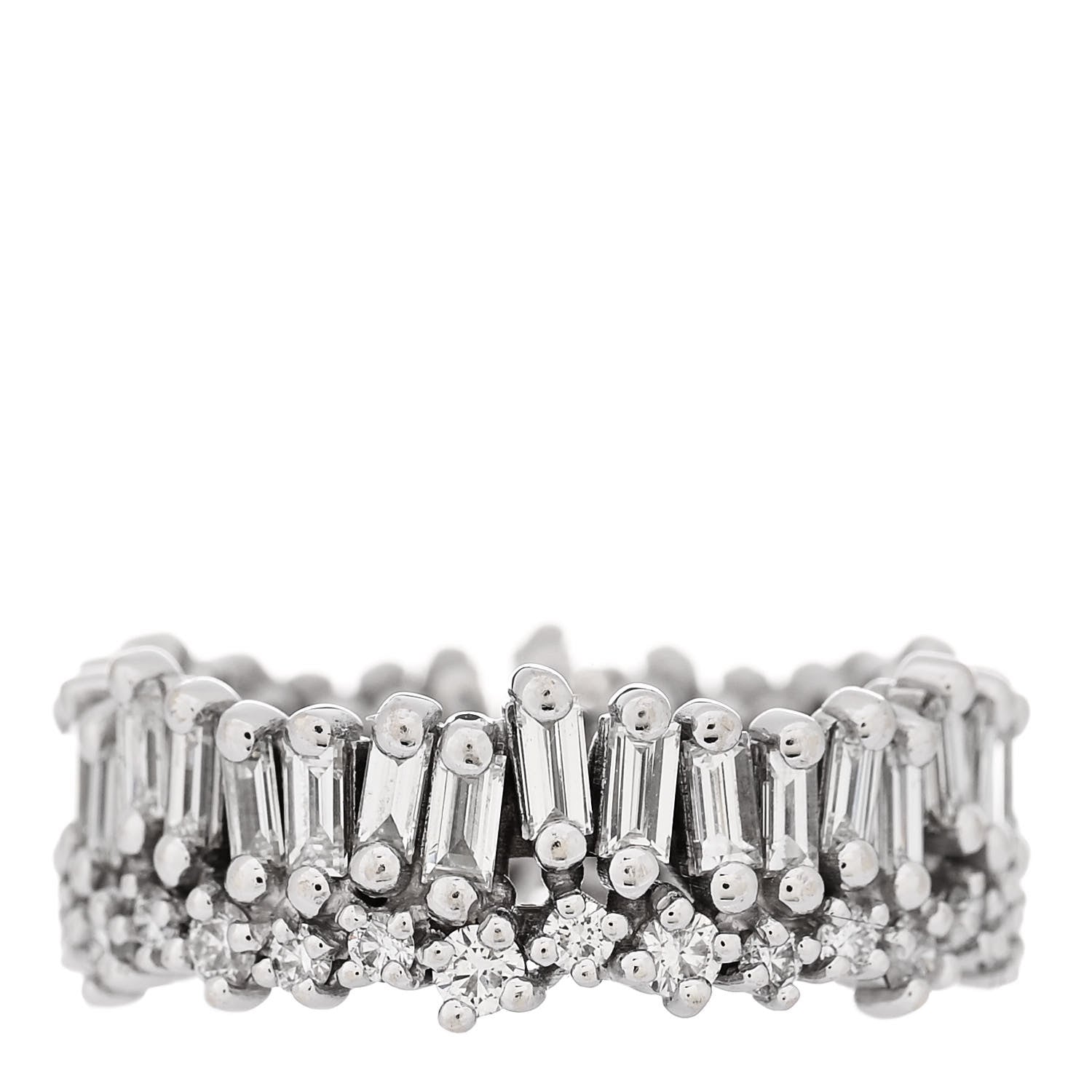 Suzanne Kalan 18K White Gold Diamond Classic Short Stack Eternity Band Ring 53 6.5 3 of 5