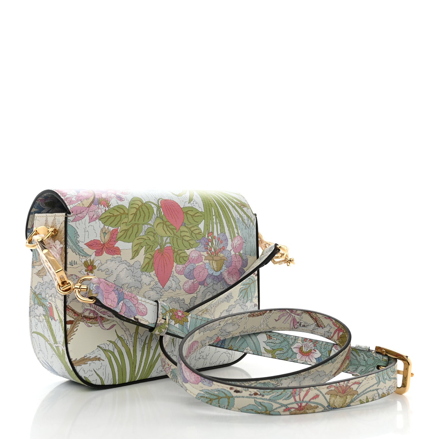 New Shangai Calfskin Tiger Savanah Web Mini Horsebit 1955 Shoulder Bag Chalky White Multicolor