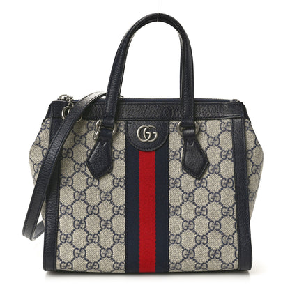 Gucci GG Supreme Monogram Textured Dollar Calfskin Web Small Ophidia Tote Bag Beige Blue 1 of 10