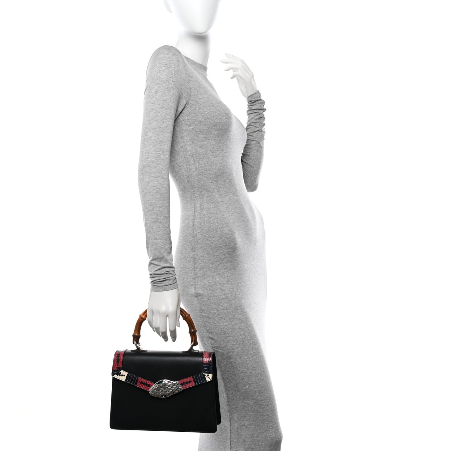 Calfskin Snakeskin Small Lilith Top Handle Bag Black