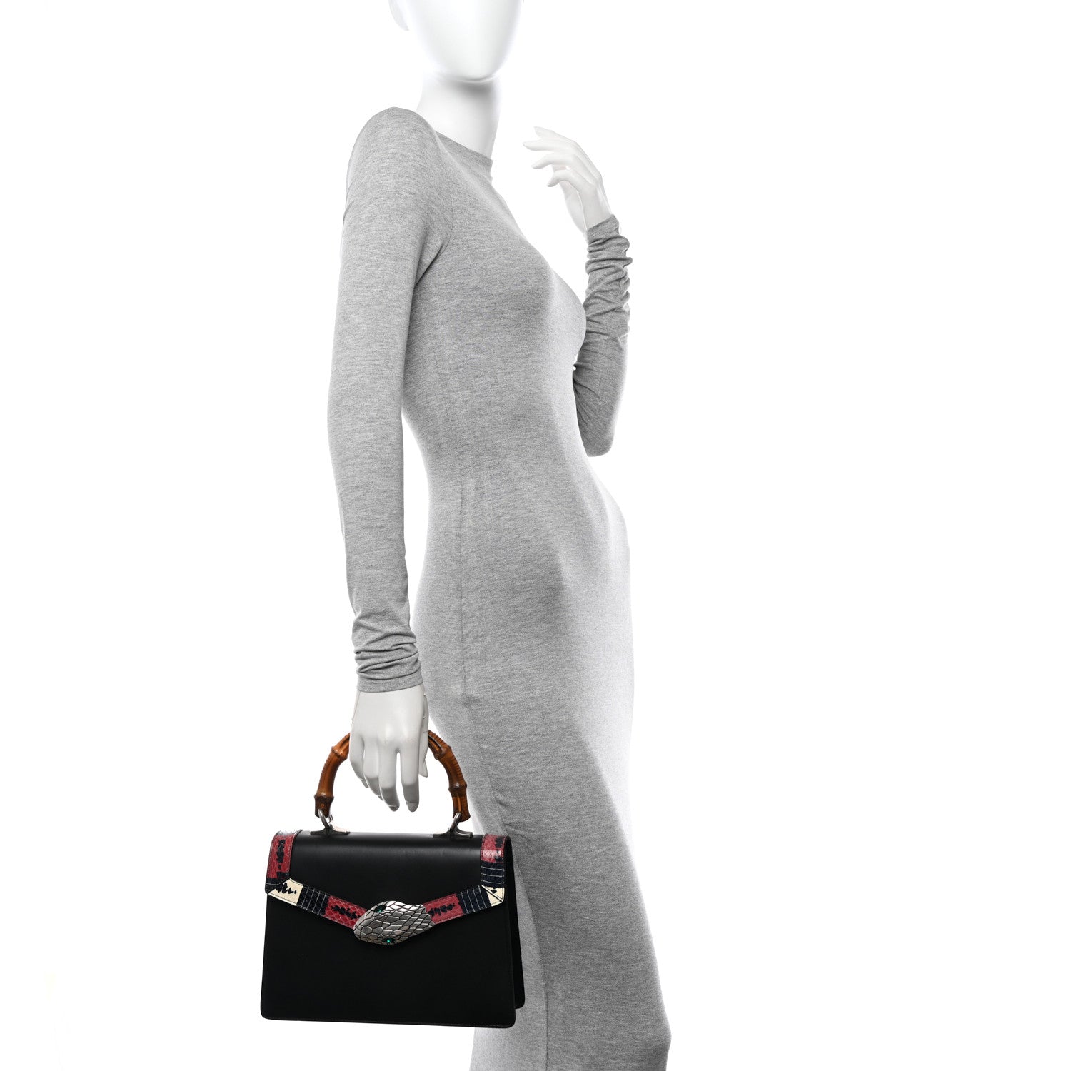 Gucci Calfskin Snakeskin Small Lilith Top Handle Bag Black 2 of 11