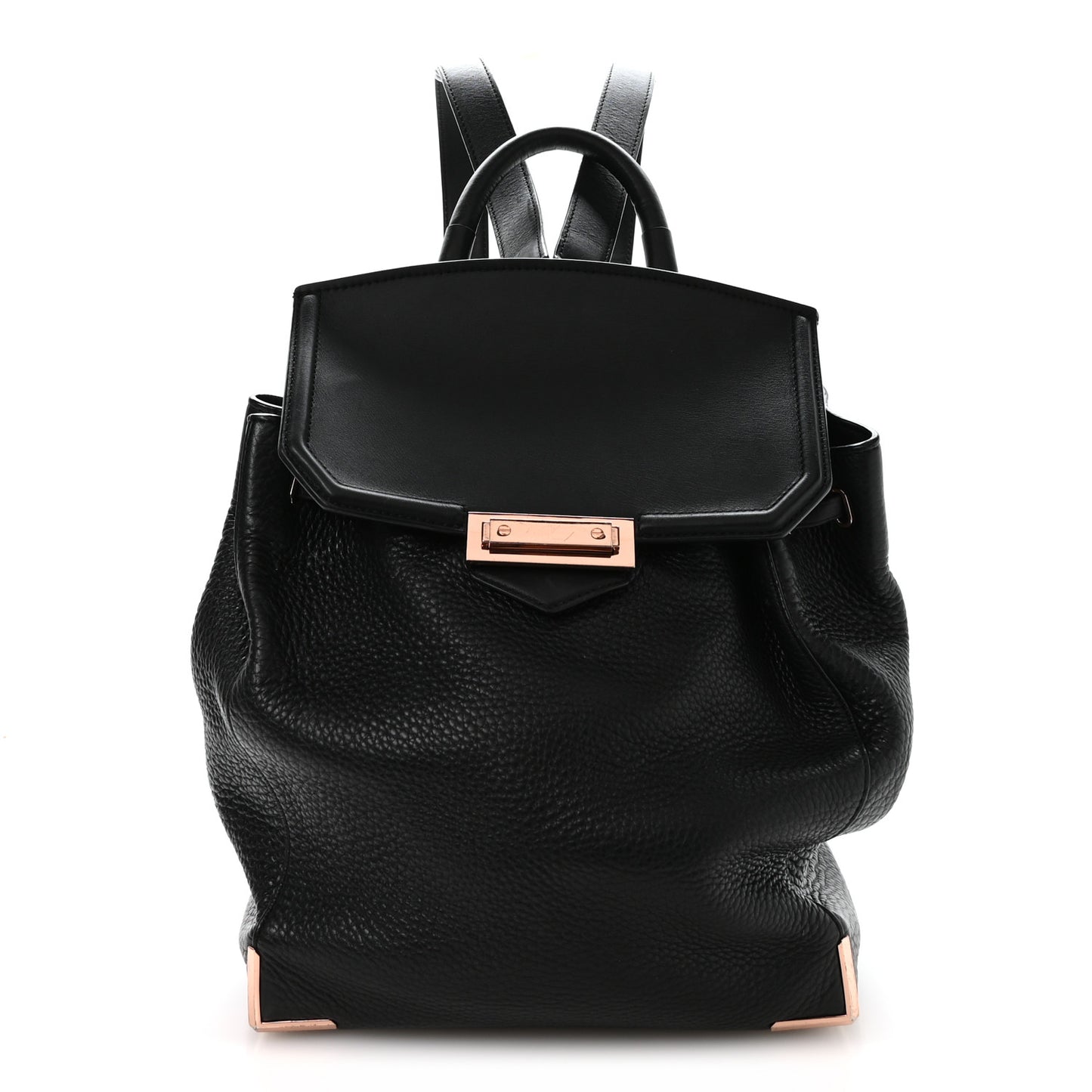 Pebbled Calfskin Prisma Skeletal Backpack Black Rose Gold Hardware