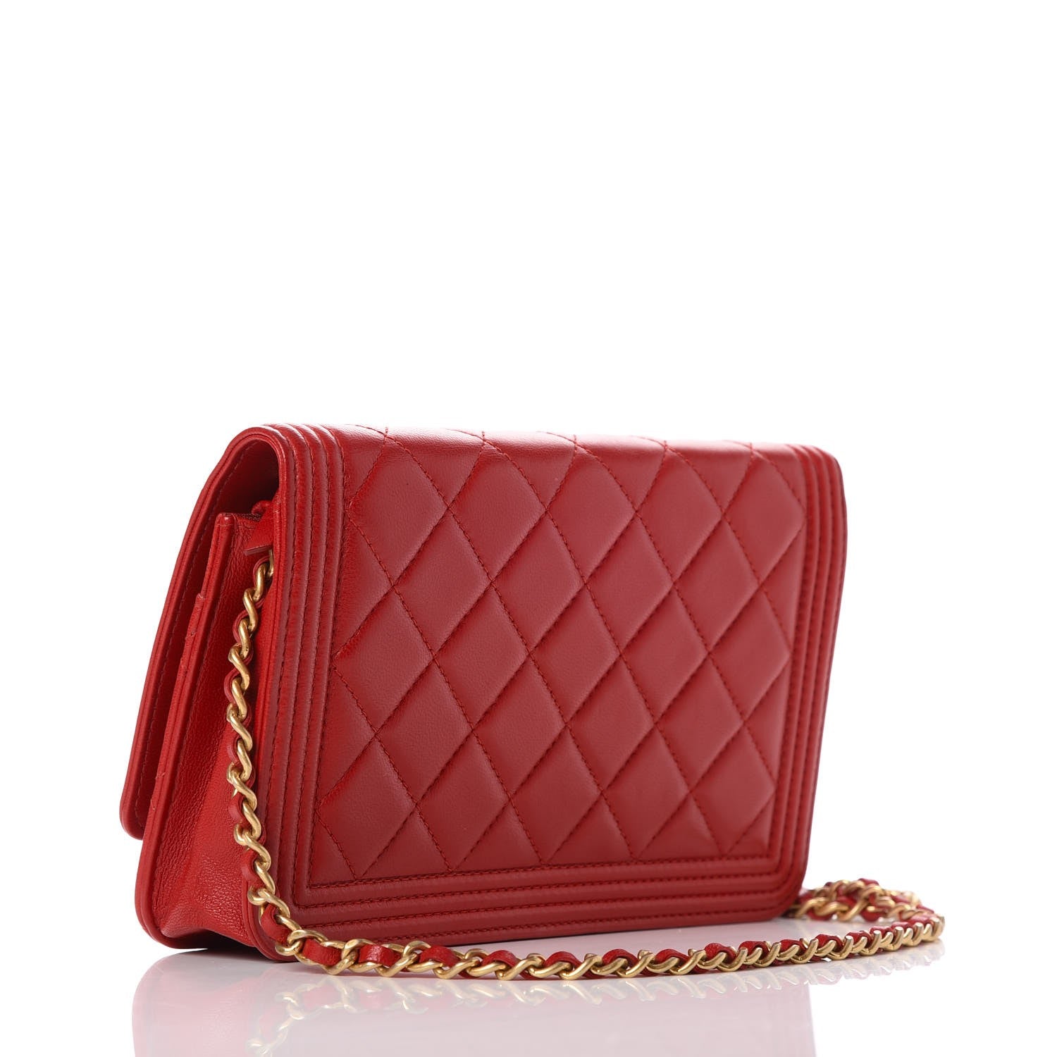 Chanel Lambskin Quilted Boy Wallet On Chain WOC Red 3 of 8