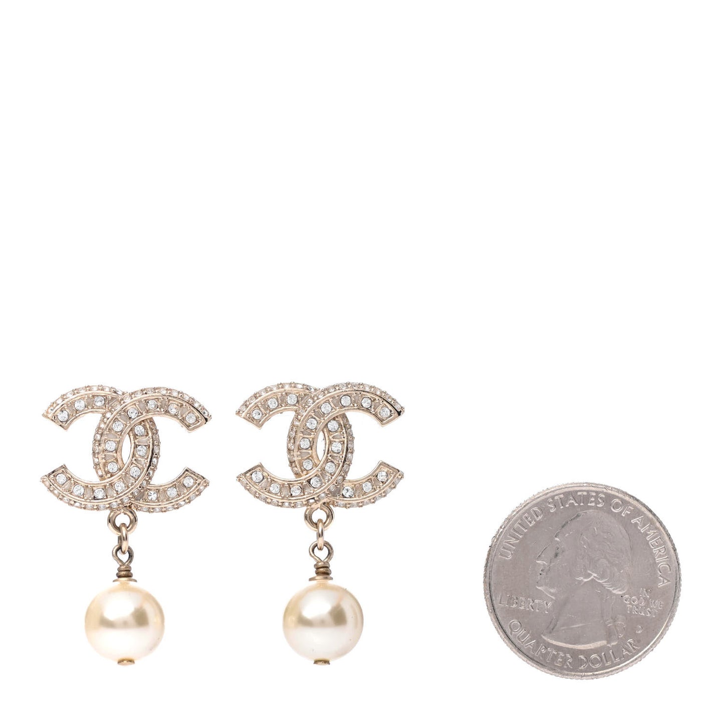 Crystal Pearl CC Drop Earrings Gold