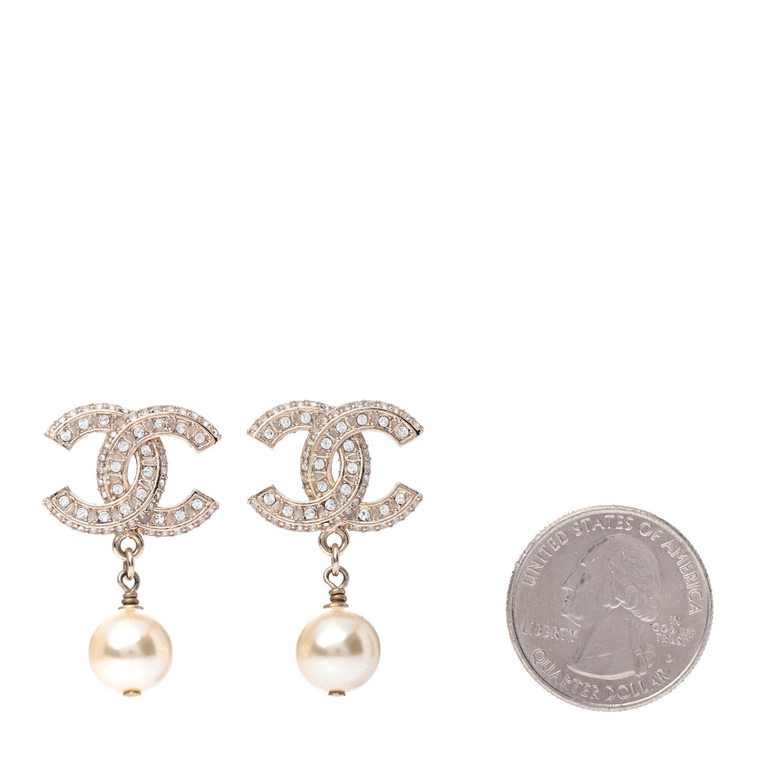 Chanel Crystal Pearl CC Drop Earrings Gold 2 of 4