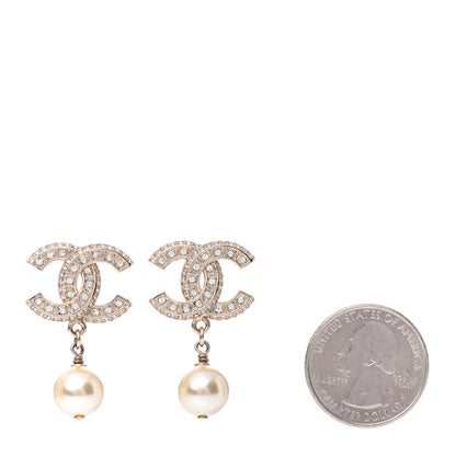 Chanel Crystal Pearl CC Drop Earrings Gold 2 of 4