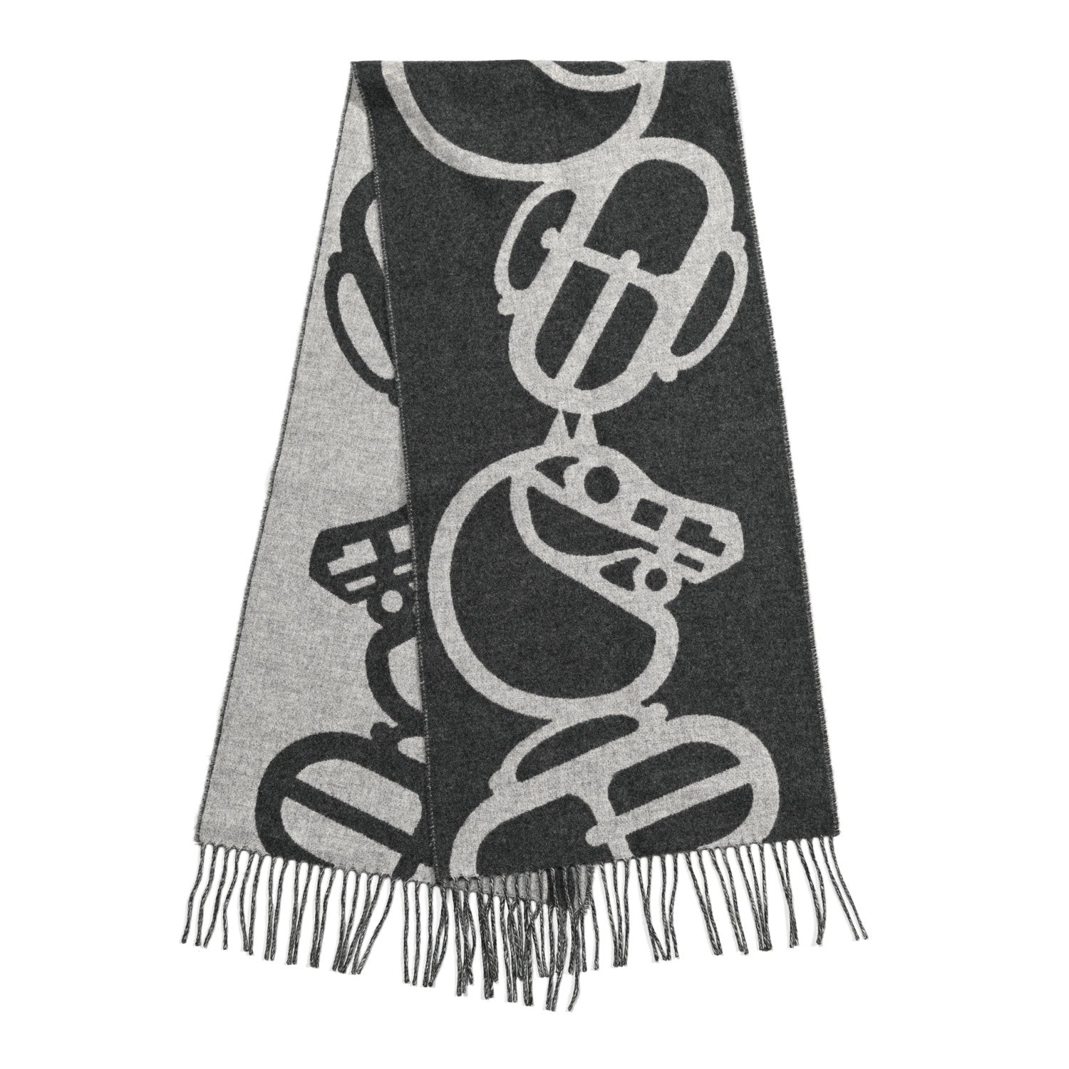 Hermes Cashmere Boucles et Camails Muffler Anthracite Gris Clair 2 of 3
