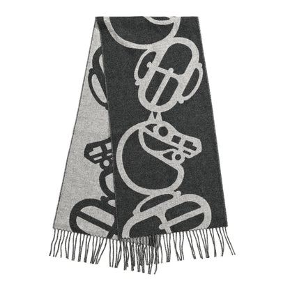 Hermes Cashmere Boucles et Camails Muffler Anthracite Gris Clair 2 of 3