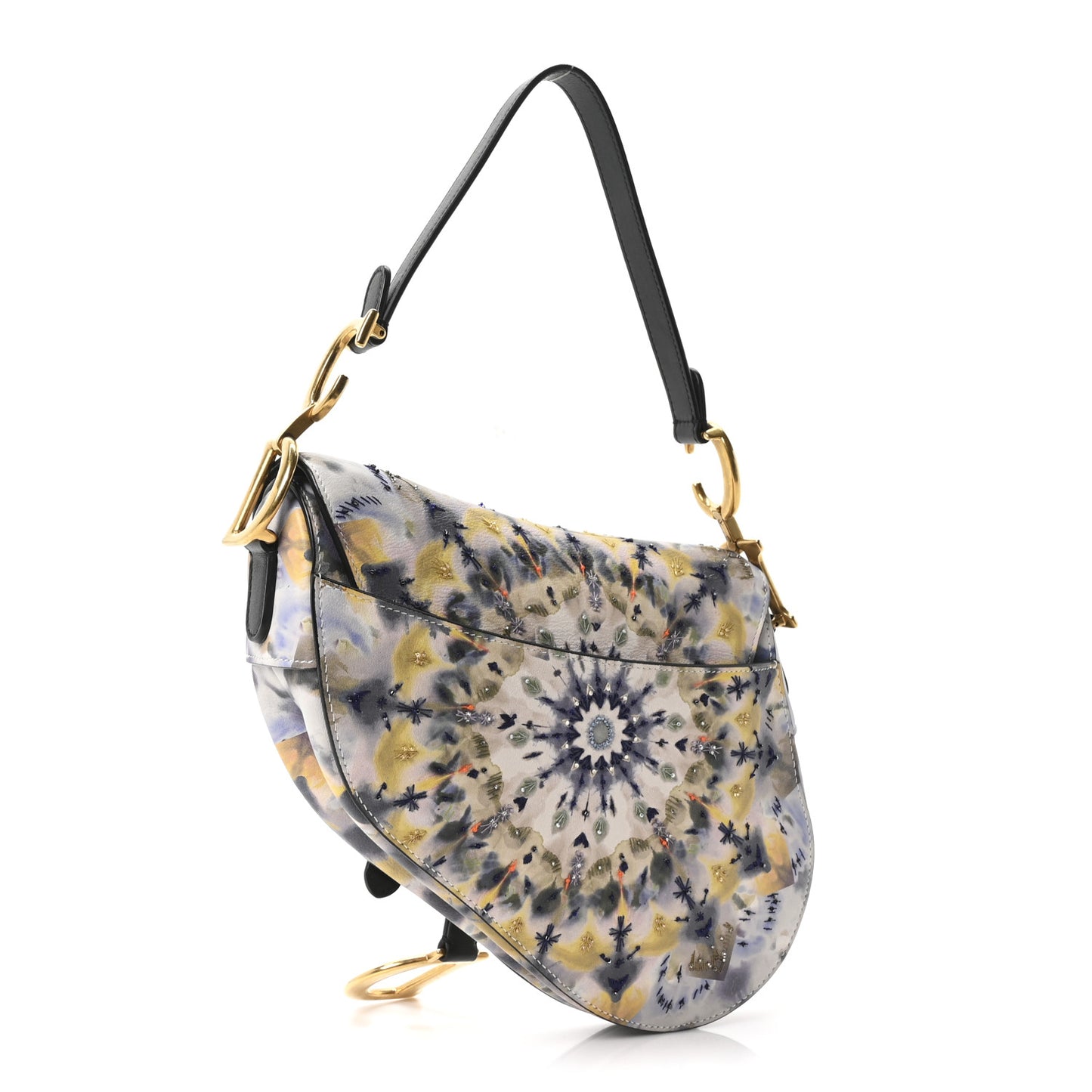 Calfskin Embroidered Kaleidiorscopic Saddle Bag Multicolor