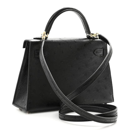 Hermes Ostrich Kelly Sellier Mini 20 Black 3 of 11