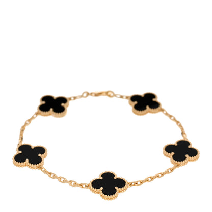 Van Cleef & Arpels 18K Yellow Gold Black Onyx 5 Motifs Vintage Alhambra Bracelet 1 of 4