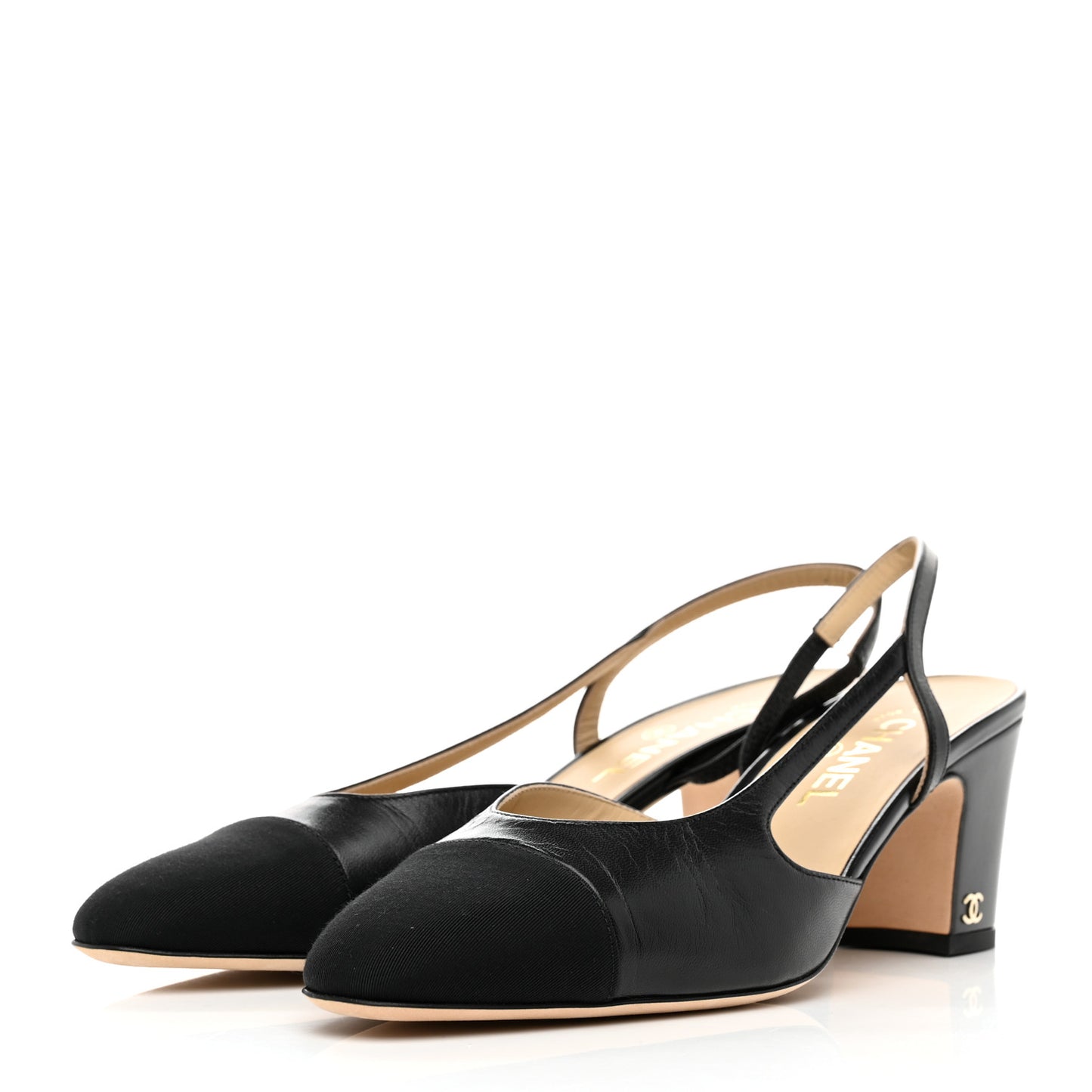 Goatskin Grosgrain Cap Toe CC Slingback Sandals 41 Black